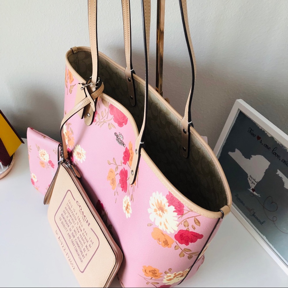SOLD ! Coach Painted Peony floral Tote 3 PC SET - Picture 6 of 7